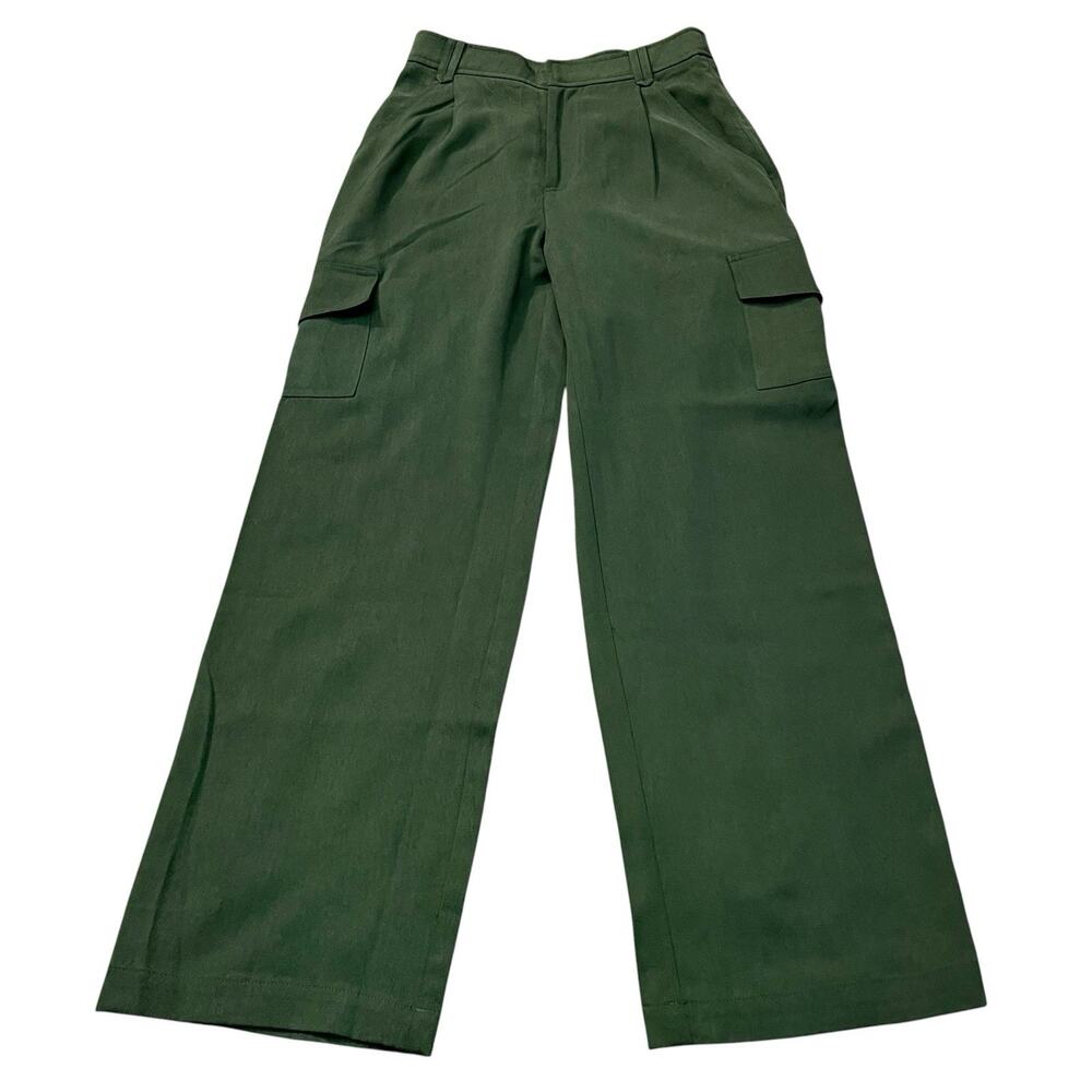 Reformation Jackson Cargo Pants Size 0 Green Straight Leg High Rise Pleated